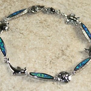 Blue Green Fire Opal Bracelet Sea Animals Crab